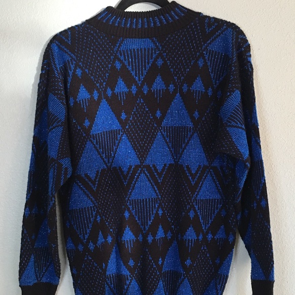 Vintage Fortune Knits Inc Womens Knit Sweater Size Medium Black Blue Pattern - Picture 6 of 7